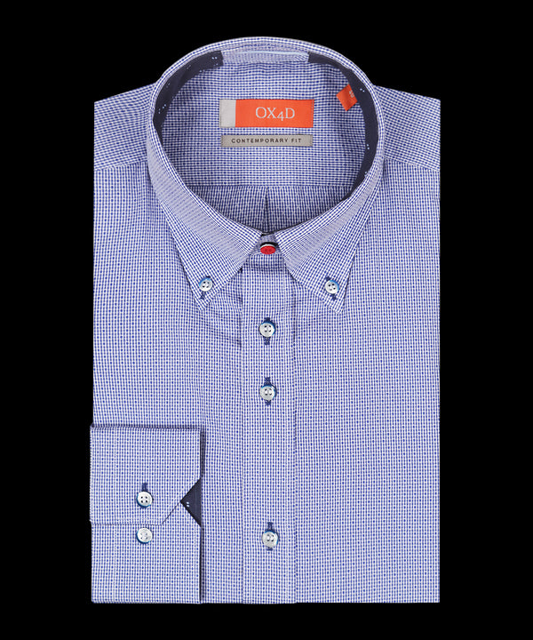 Donkerblauw geruit overhemd met button-down